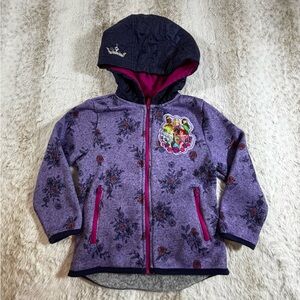 Disney Princess Hooded Zip Jacket Girls Size 5 Purple Floral